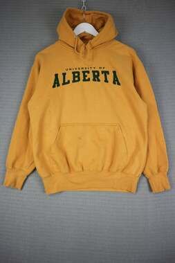 MV Sport University of Alberta Hoodie Sweatshirt Small Yellow Gold Vintage Pullo
